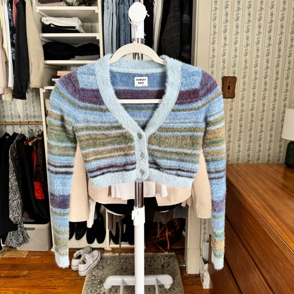 Aritzia Sunday Best Reese Striped Fuzzy Cardigan - Picture 8 of 13